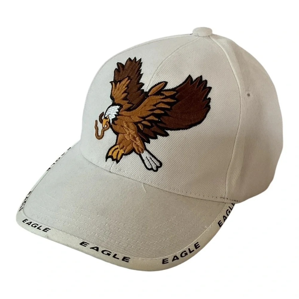 TK Sports Eagle Embroidered Adjustable Baseball Cap White Strapback Hat